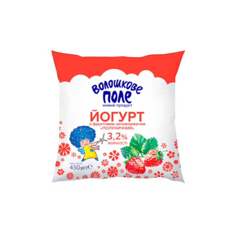 Йогурт питний ВОЛОШКОВЕ ПОЛЕ полуниця, 3,2%, 450 г